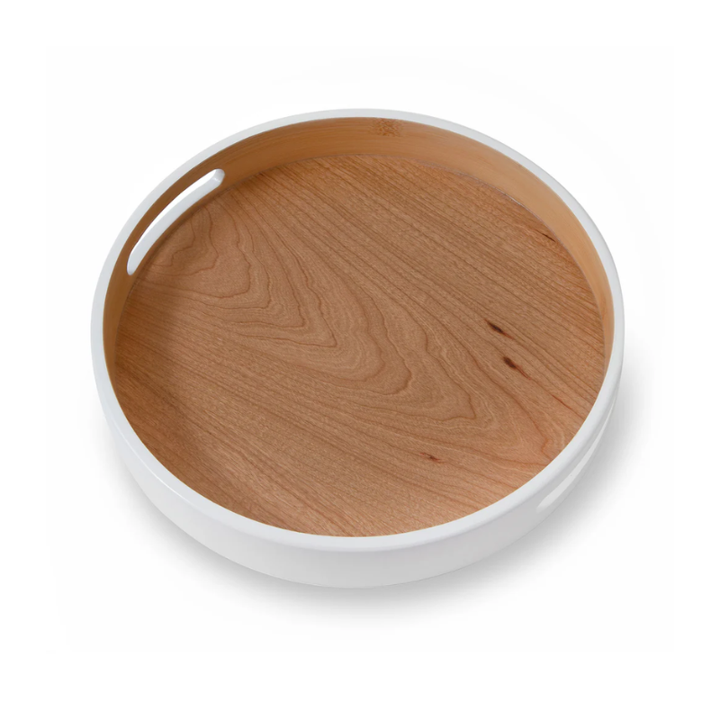 Large Lacca White on Wood Round Nesting Tray