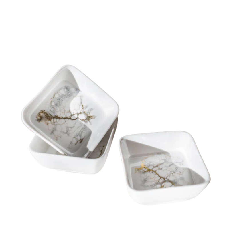 Set of 3 Gold Quartz Ceramic Bowls