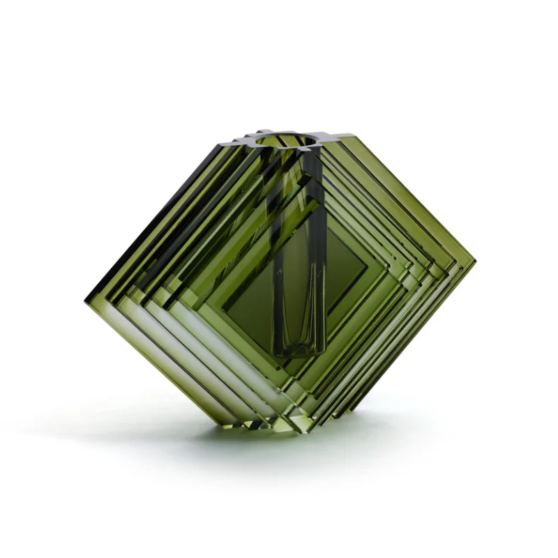 Large Green Stacked Diamond Vase