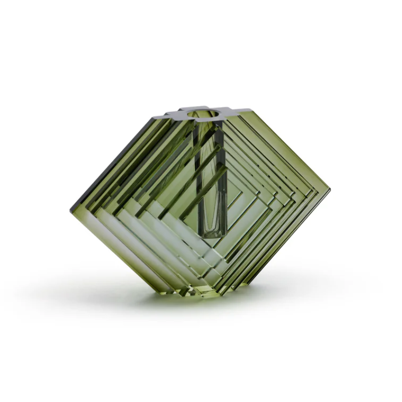 Small Green Stacked Diamond Vase