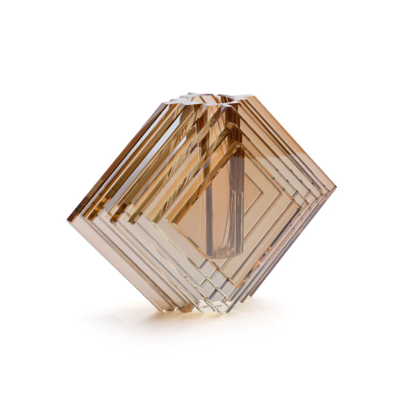 Large Amber Stacked Diamond Vase