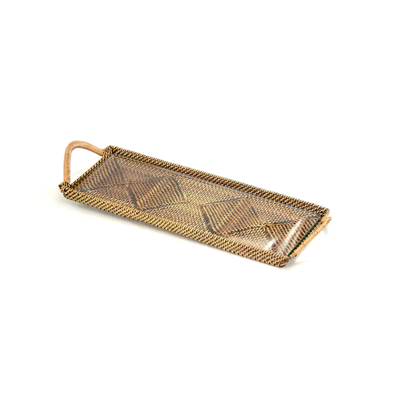 Rectangular Woven Tray with Glass