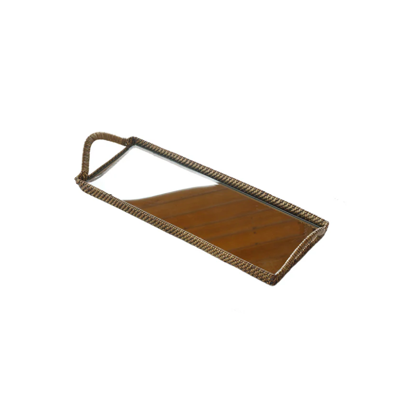 Rectangular Woven Mirrored Vanity Tray