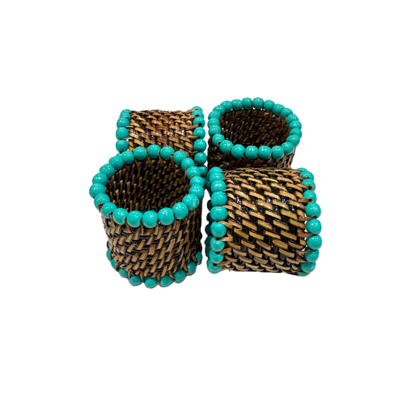 Set of 4 Aqua Beaded Napkin Rings