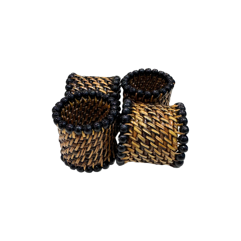 Set of 4 Black Beaded Napkin Rings