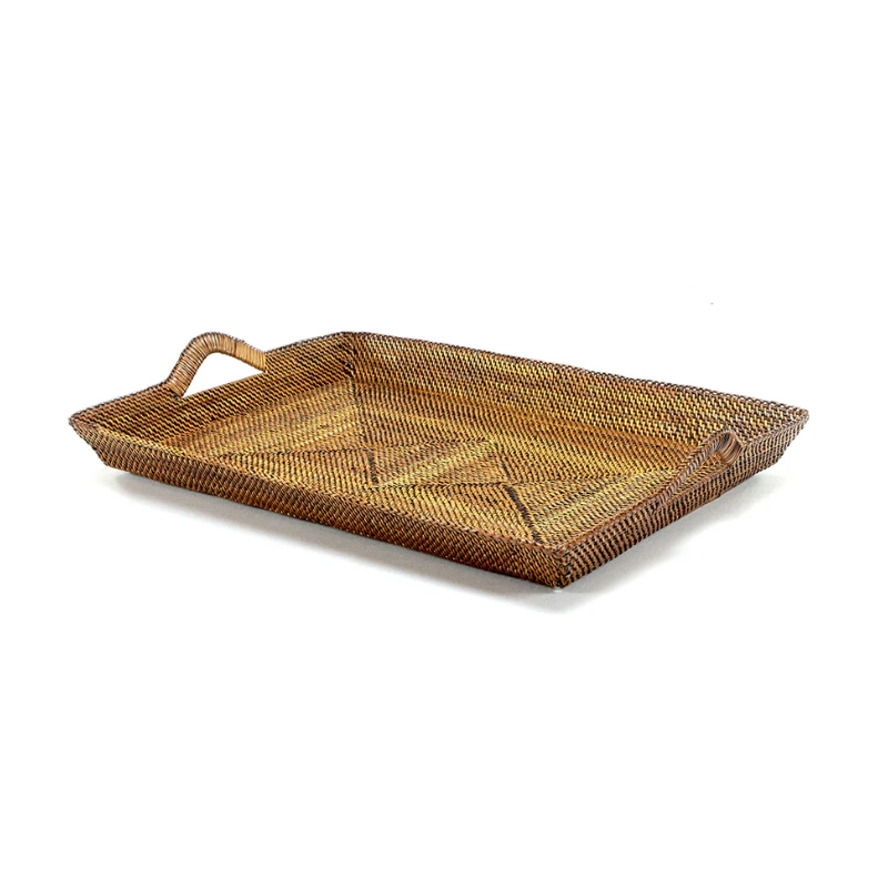 Rectangular Woven Slanted Tray with Handles
