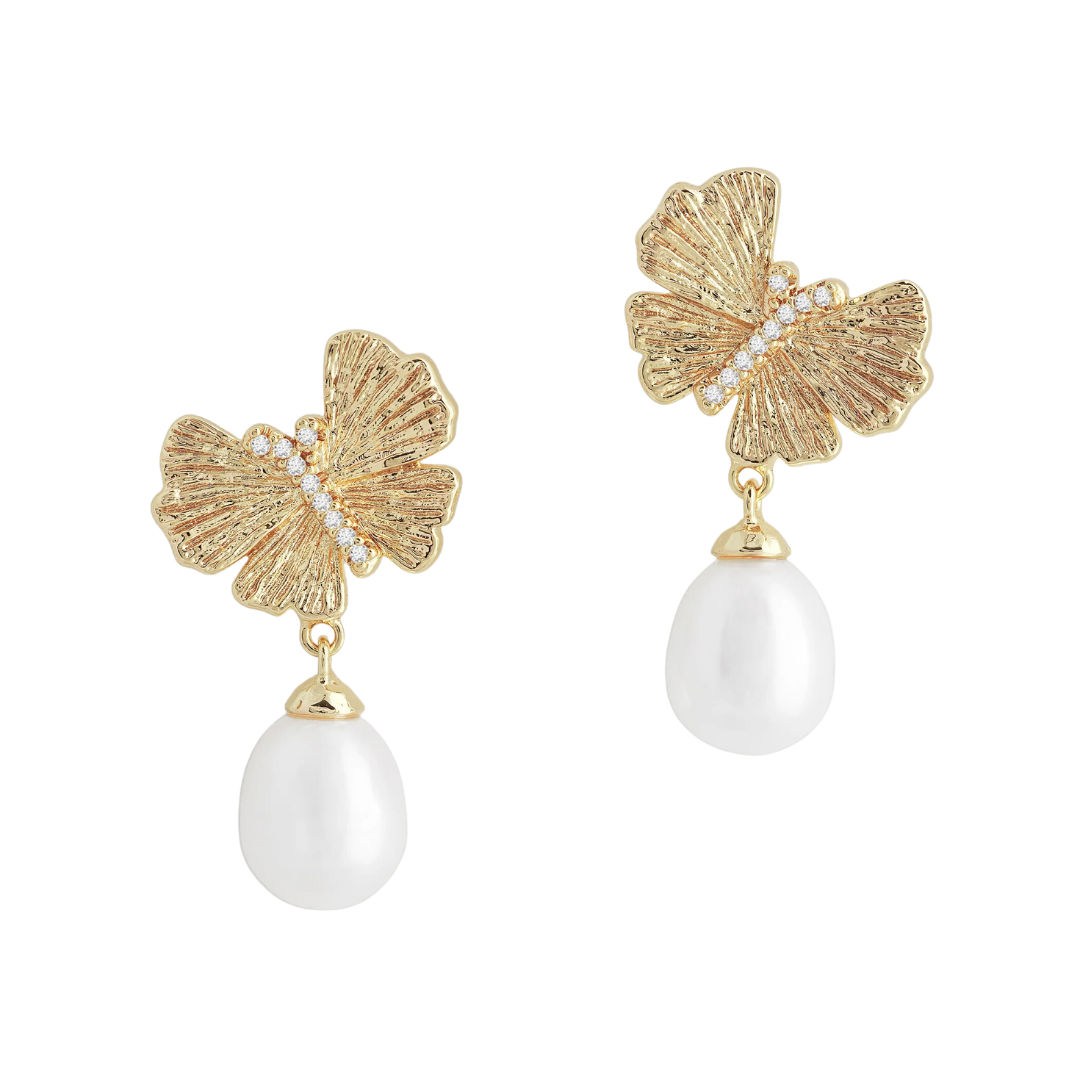 Anabel Aram Butterfly Earrings with Pearls