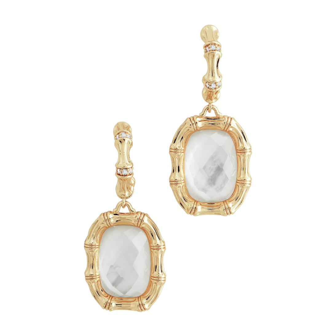 Anabel Aram Bamboo Stone Drop Pearl Earrings