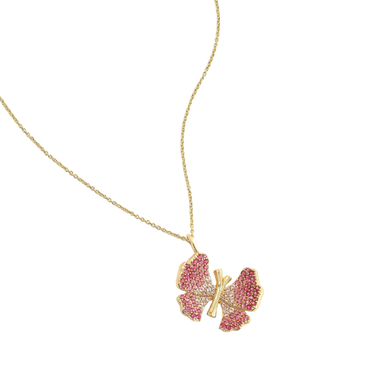 Anabel Aram Pink Pavé Butterfly Necklace