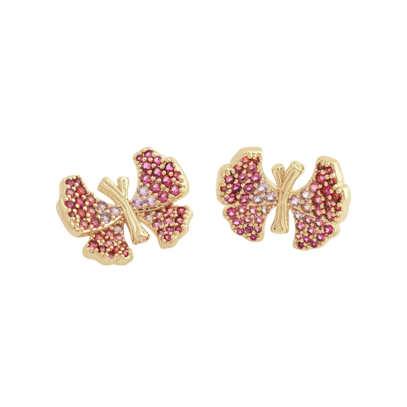 Anabel Aram Pink Pavé Butterfly Stud Earrings
