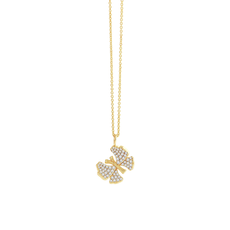 Anabel Aram Small White Pavé Butterfly Necklace