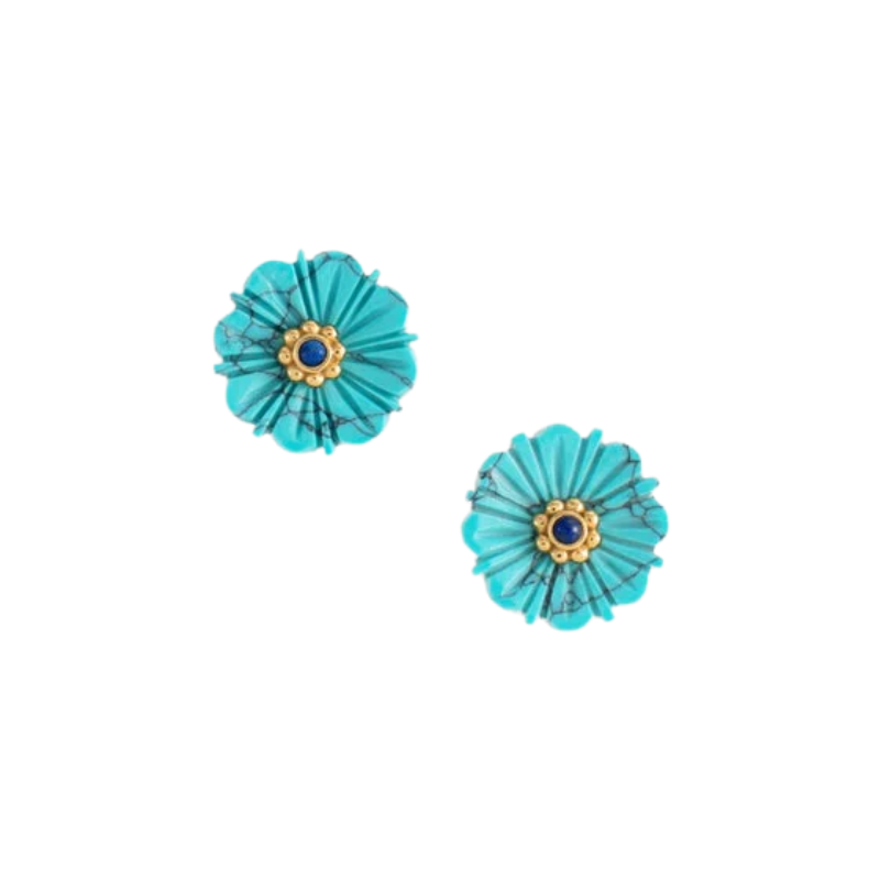 Anabel Aram Turquoise Milos Carved Stone Flower Stud Earrings