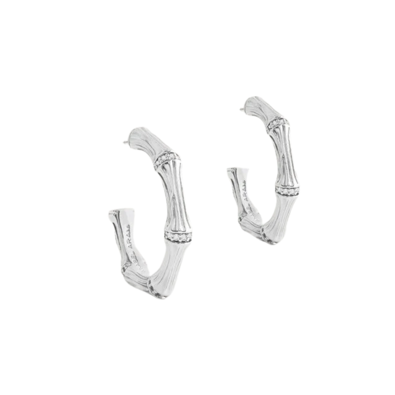 Anabel Aram Medium Silver Bamboo Hoop Earrings