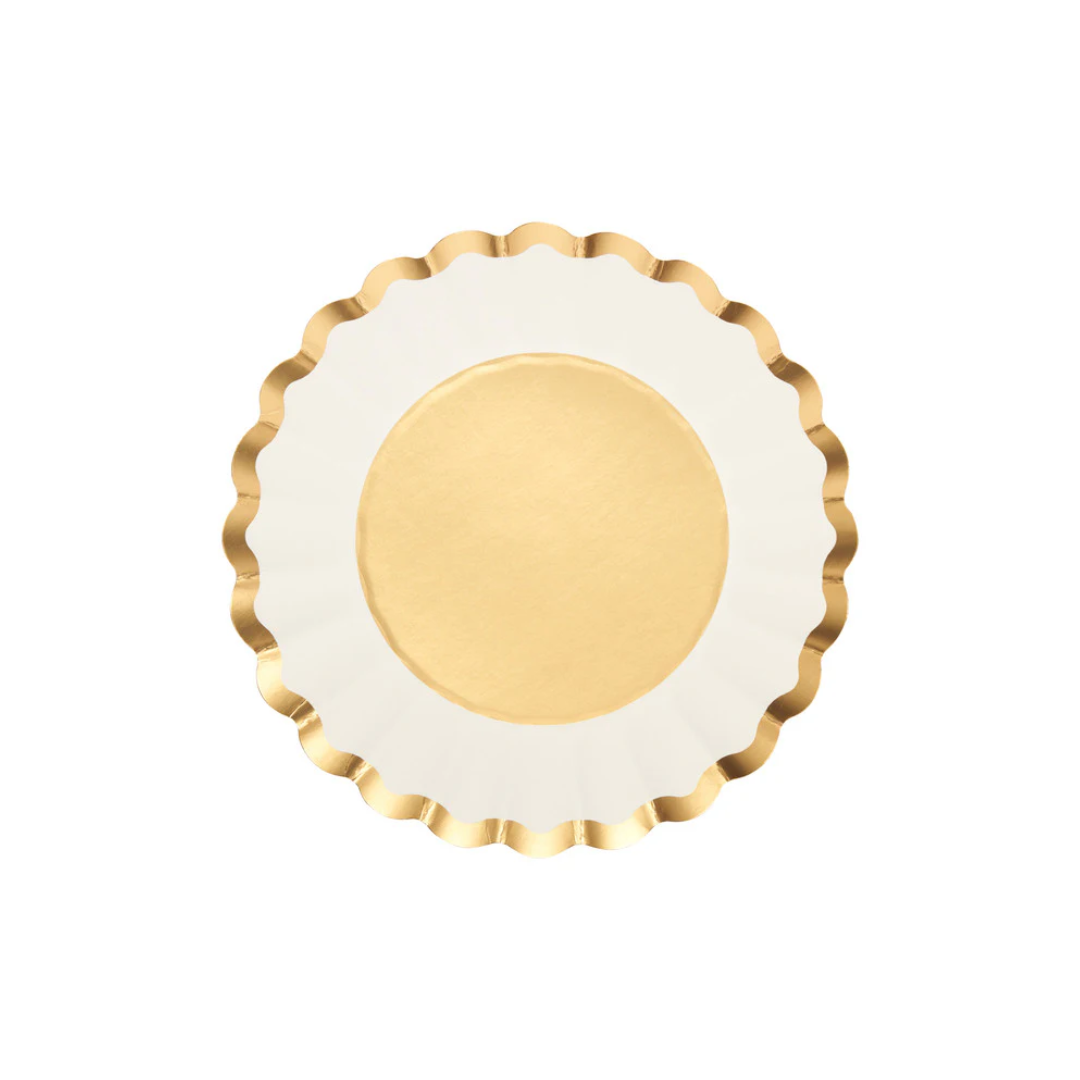 Scalloped Gold &amp; White Salad Plates