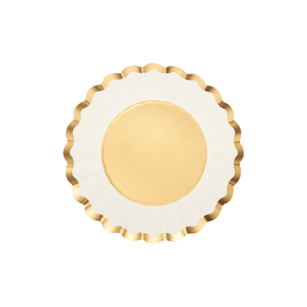 Scalloped Gold & White Salad Plates