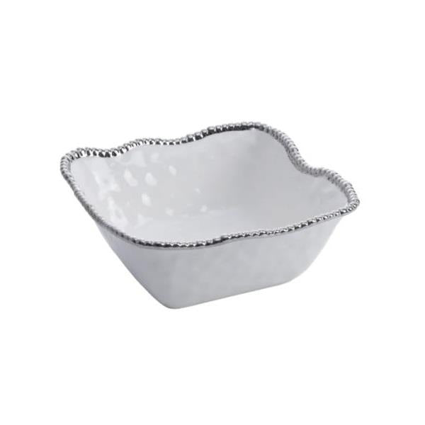Porcelain Large Square Bowl - White and Silver