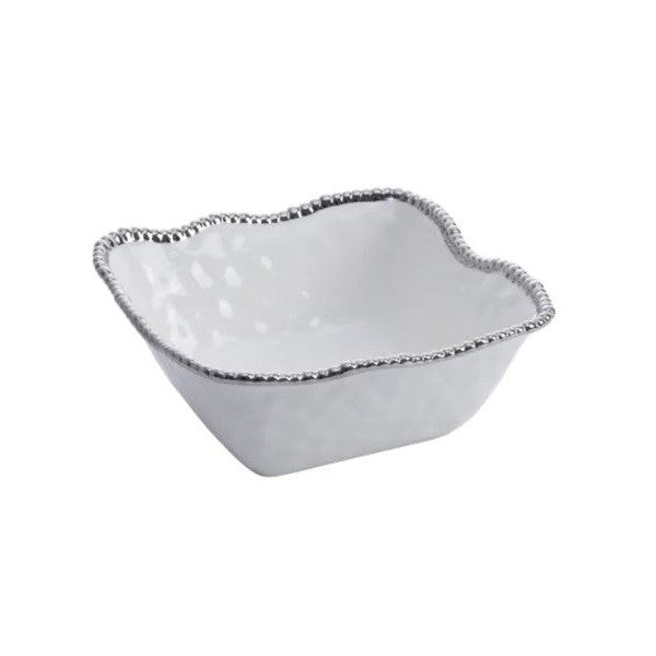 Grand bol carré en porcelaine - Blanc et argent