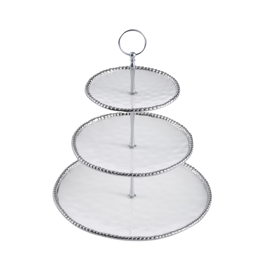 Porcelain White & Silver 3-Tier Stand