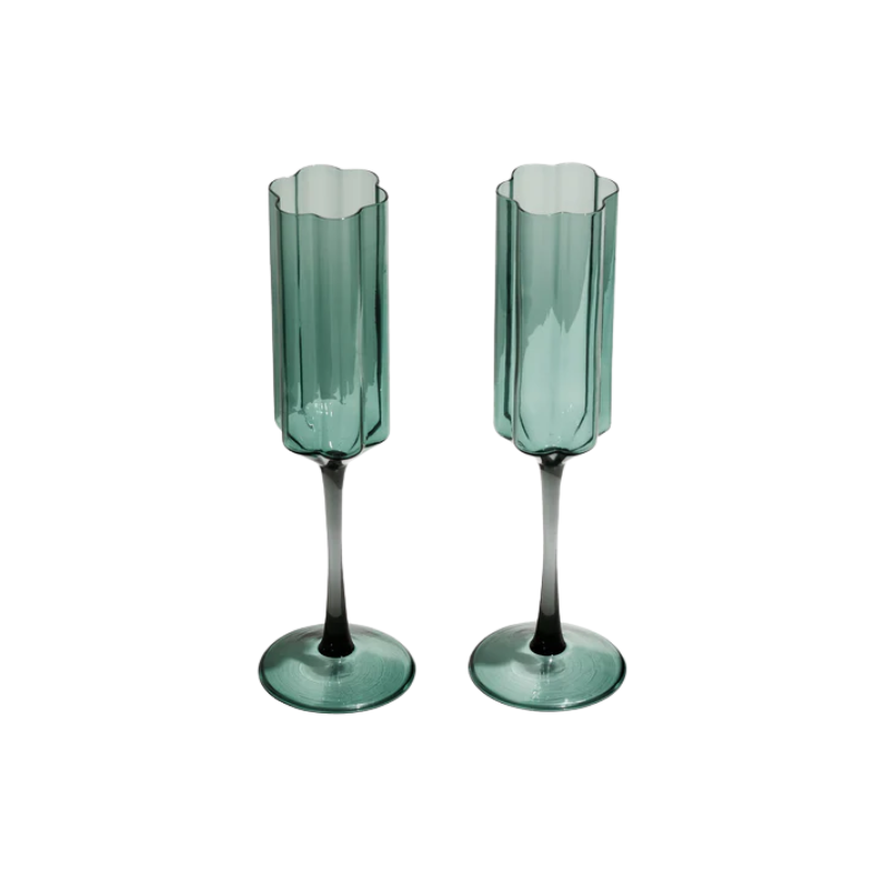 Fazeek Set of 2 Teal Wave Flute Glasses