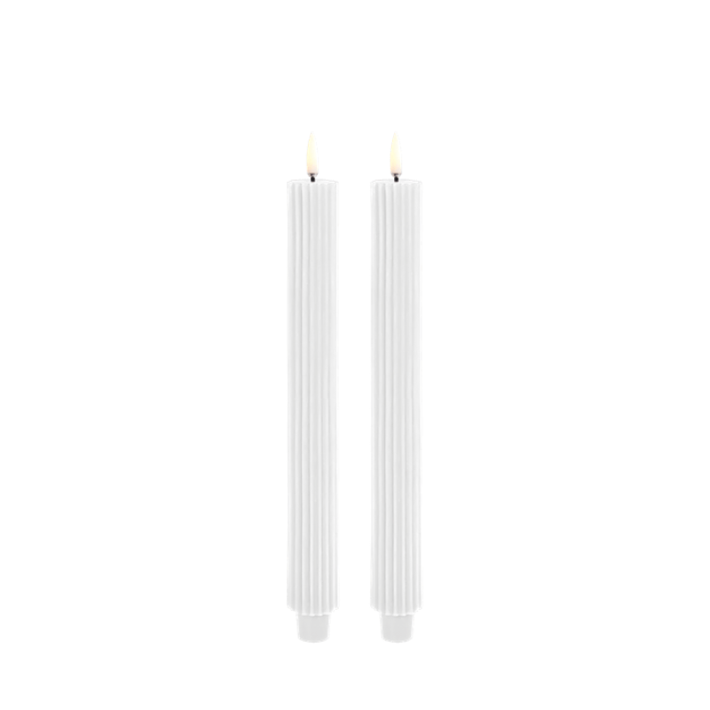 Grooved White LED Taper Candle Set