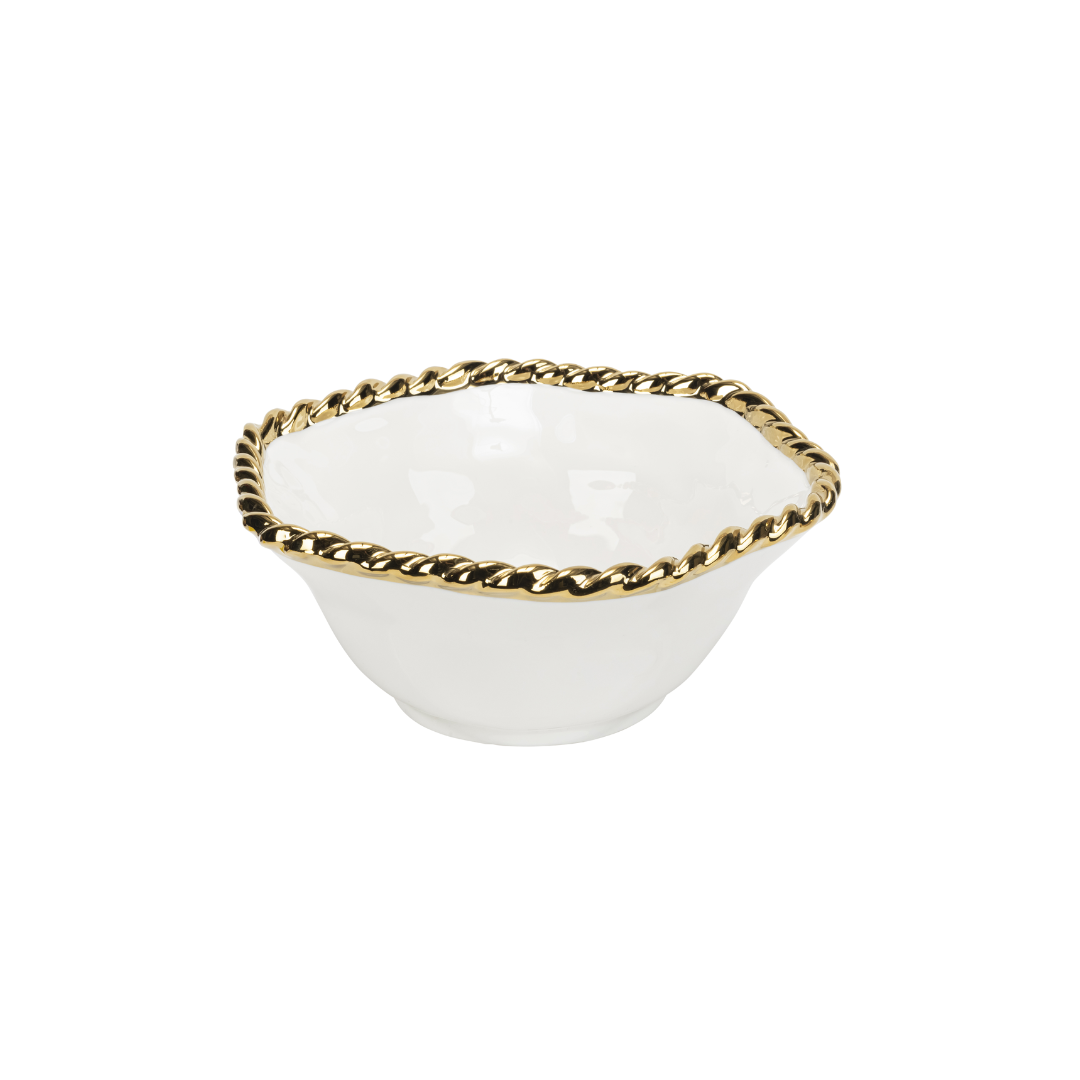 Gold Rope Rimmed Porcelain Bowl