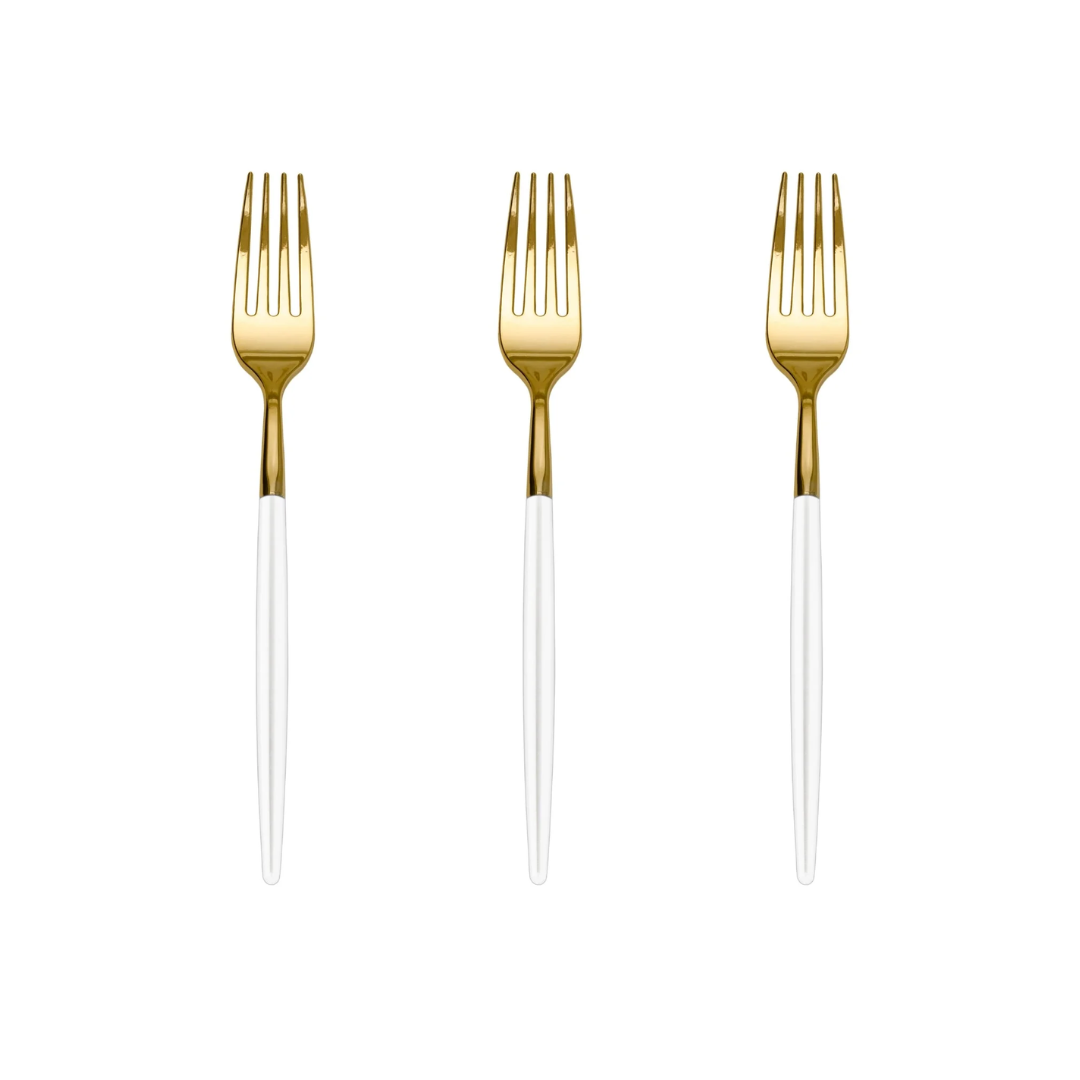 Set of 20 Trendy White and Gold Forks