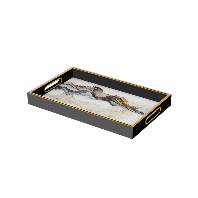 Small Savoy White Marble & Gold Trim Tray
