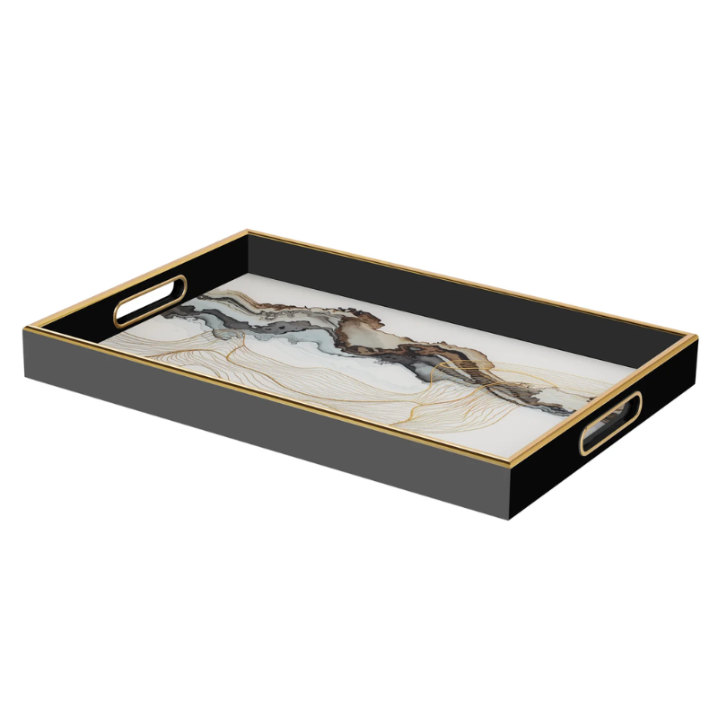 Large Savoy White Marble & Gold Trim Tray