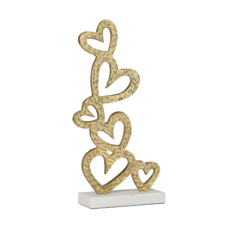 Gold Stacked Heart Sculpture on Marble Base