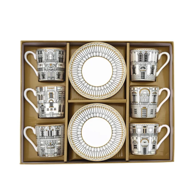 Set of 6 Palazzo Espresso Cups & Saucers