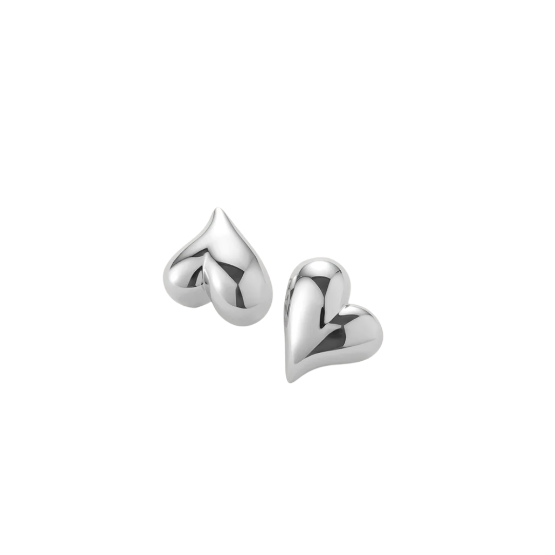 Jenny Bird Silver Art Heart Button Earrings