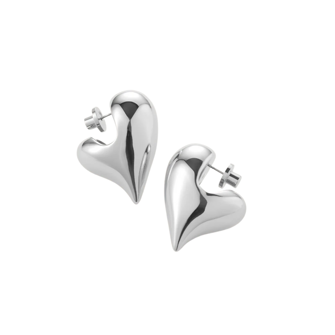 Jenny Bird Silver Art Heart Puff Earrings
