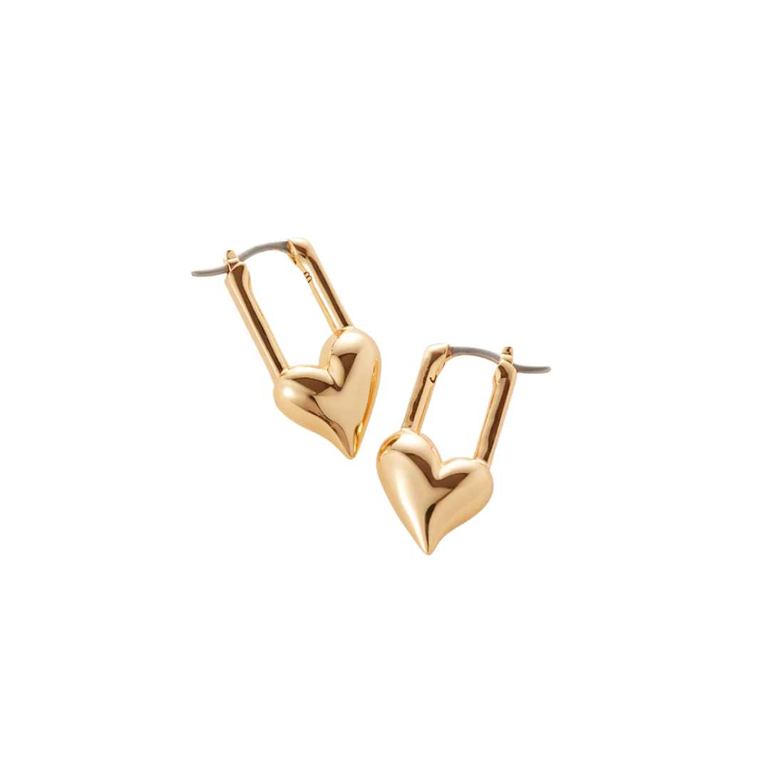 Jenny Bird Gold Padlock Heart Huggies