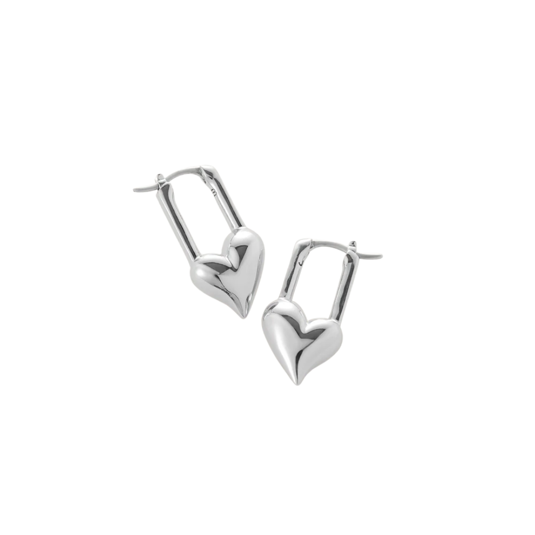 Jenny Bird Silver Padlock Heart Huggies