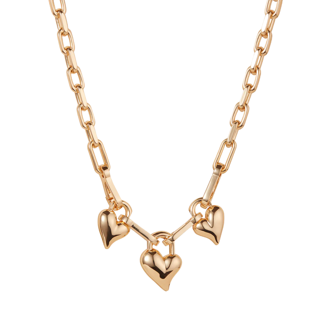 Jenny Bird Gold Padlock Triple Heart Pendant