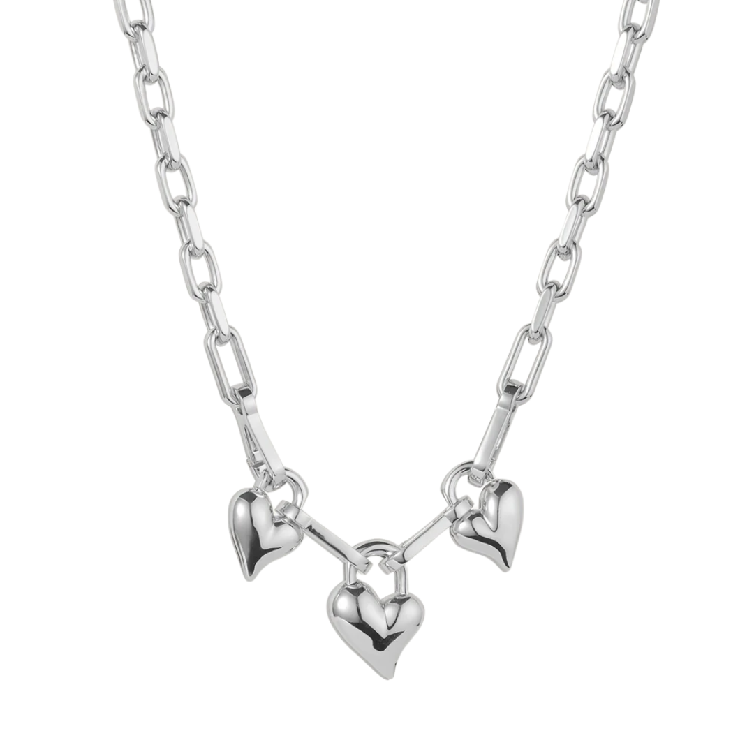 Jenny Bird Silver Padlock Triple Heart Pendant