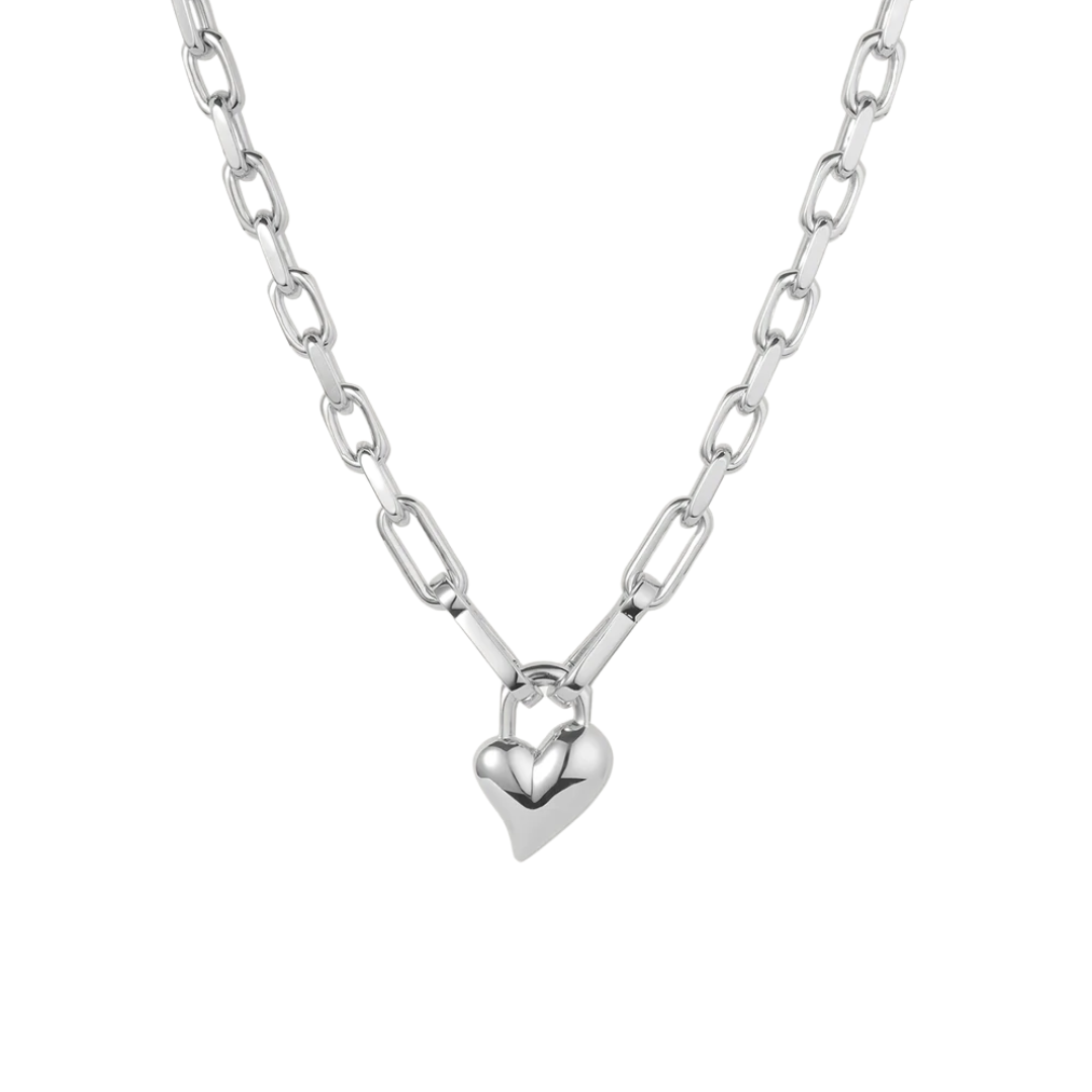 Jenny Bird Silver Padlock Heart Pendant Necklace