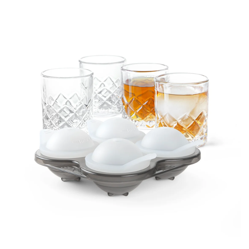 Set of 4 Yarai Shot Glasses with Ice Ball Mold