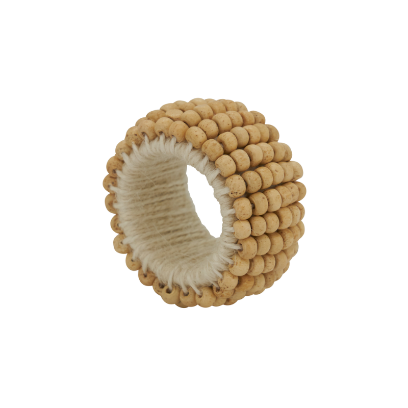 Ivory Wooden Bead Napkin Rings Set of 4
