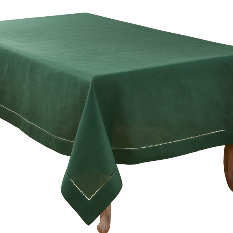 Jasper Green Hemstitched Square Tablecloth