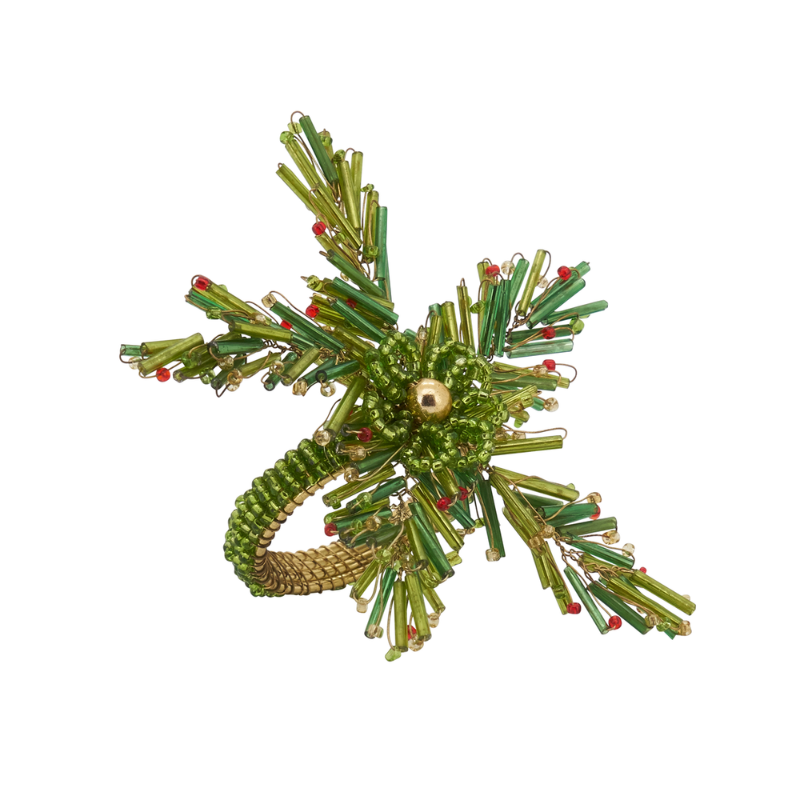 Green Beaded Christmas Napkin Rings Set of 4