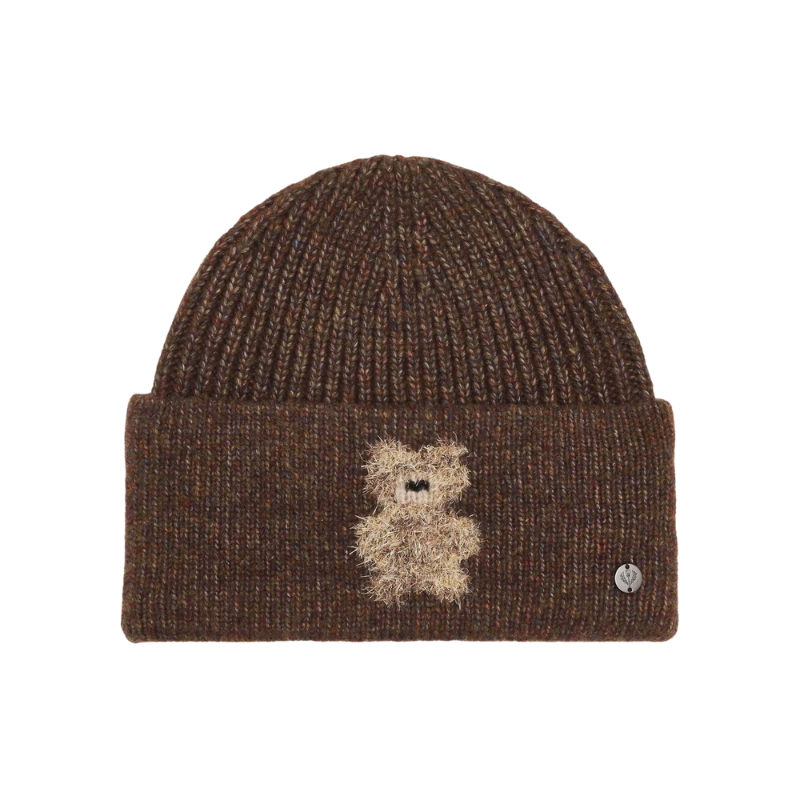 Knitted Beanie With Golden Teddy Bear