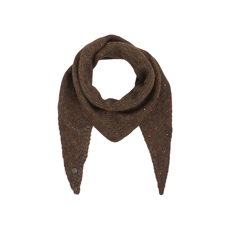 Mottled Brownie Triangular Scarf With Rhinestones