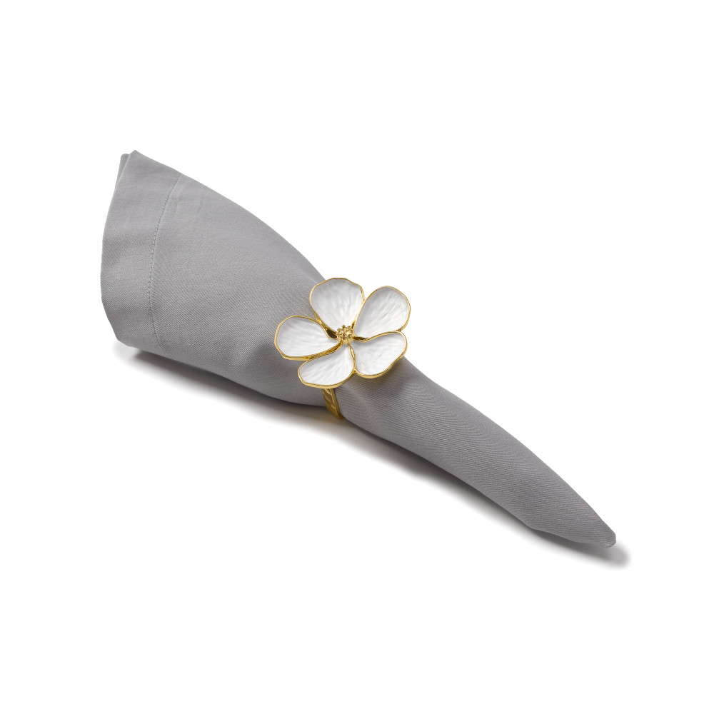 Set of 4 White & Gold Flower Napkin Rings