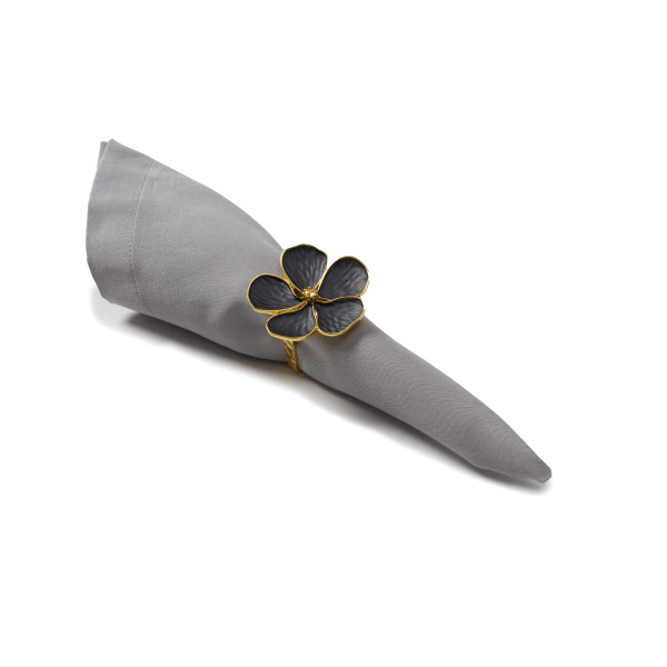 Set of 4 Black & Gold Flower Napkin Rings