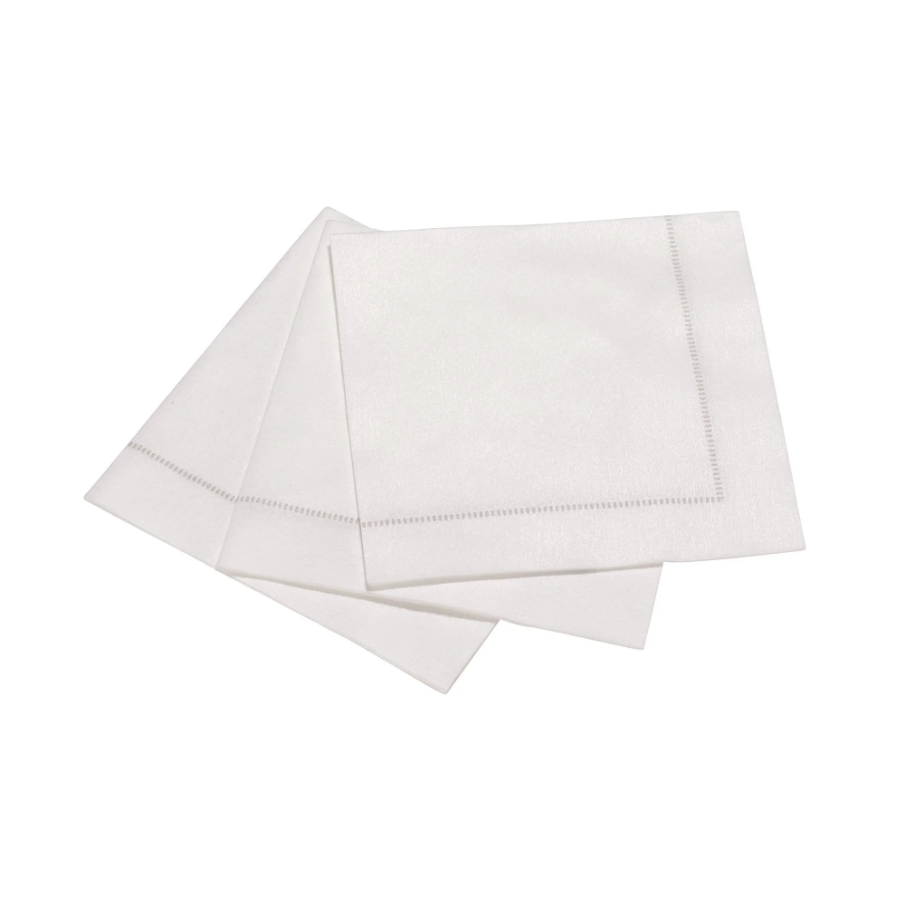 Silver Grey 25 Piece Hemstitch Cocktail Napkins
