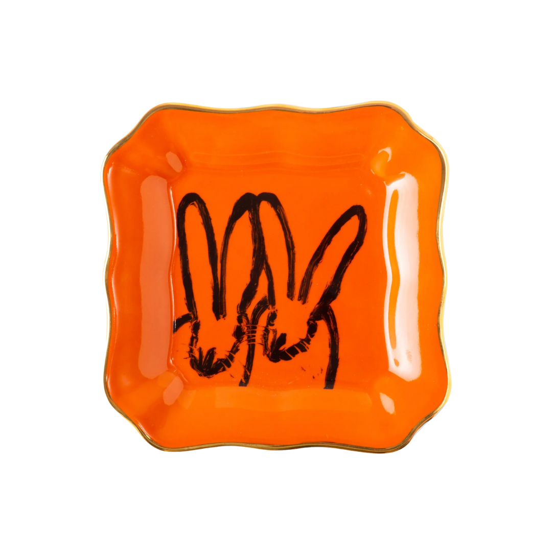 Hunt Slonem Orange Bunny Portrait Trinket Tray