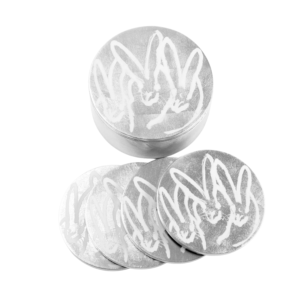 Hunt Slonem Silver Bunny Coasters