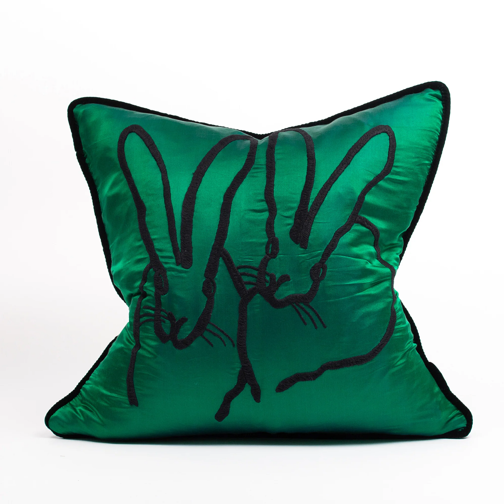 Hunt Slonem Emerald Silk Bunny Pillow