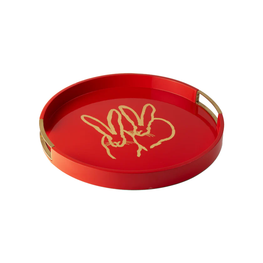 Hunt Slonem Red Bunny Lacquer Tray